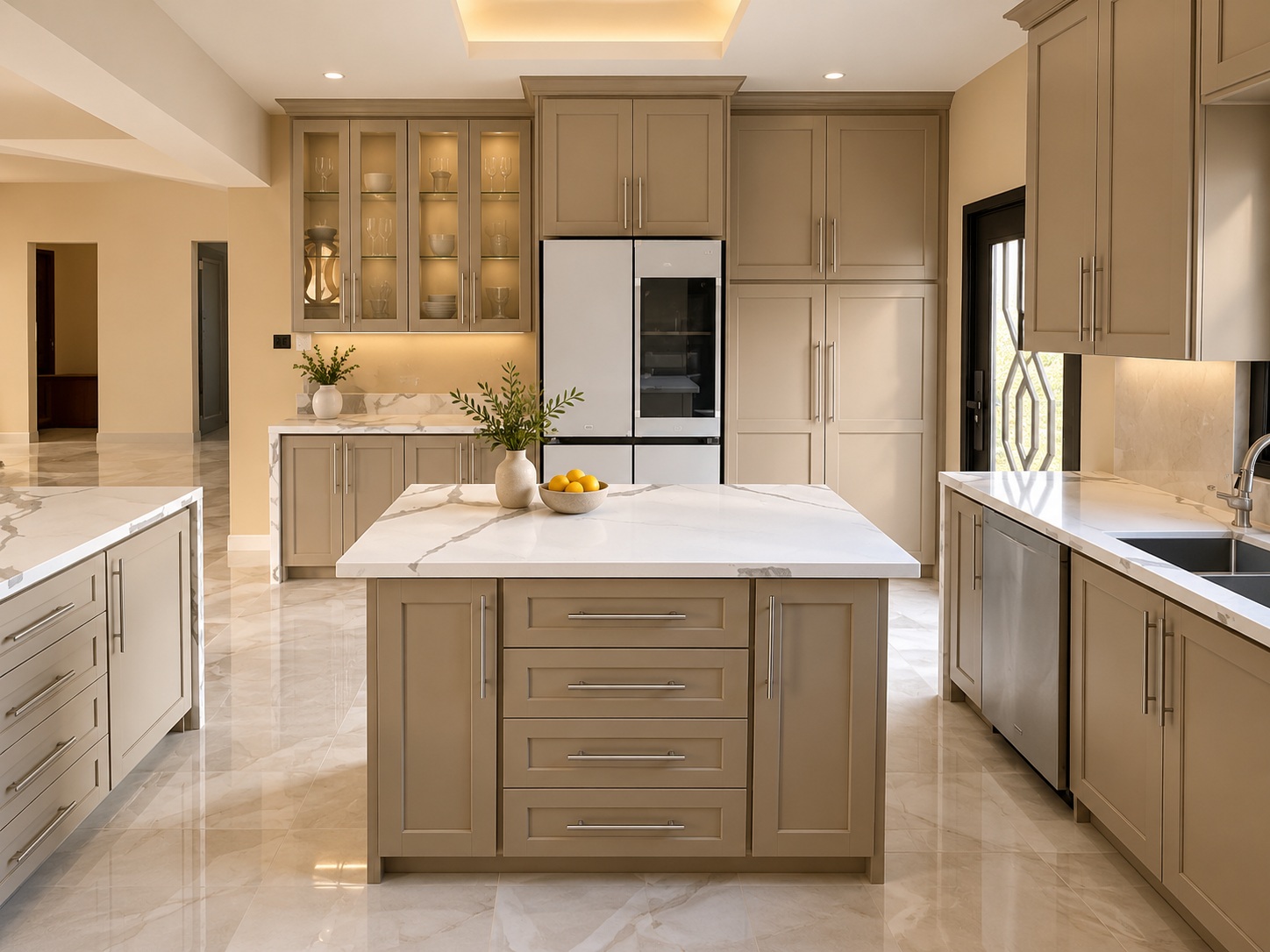 GENX LTD taupe kitchen cabinetry and island